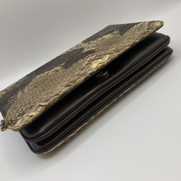 Vintage Reptile Snake Purse Brown Crossbody Chain Animal Glam Retro Exotic - Picture 5 of 9